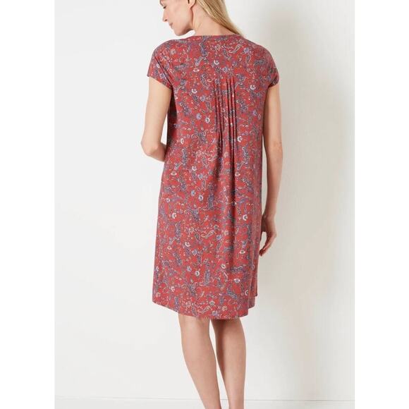 J.Jill Red Rocks Paisley T-Shirt Dress Medium Pintuck Pockets Casual - Picture 3 of 9